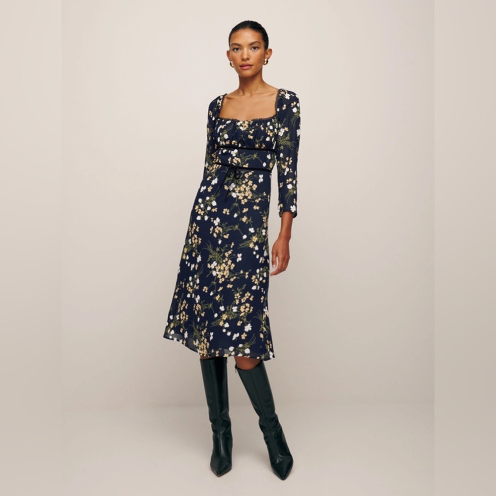 REFORMATION Pennie Floral-print Midi‎ Dress In Blue NWT